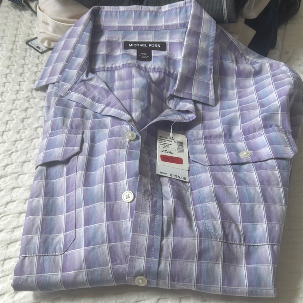 Michael Kors Men's Purple Plaid Shirt long sleeve